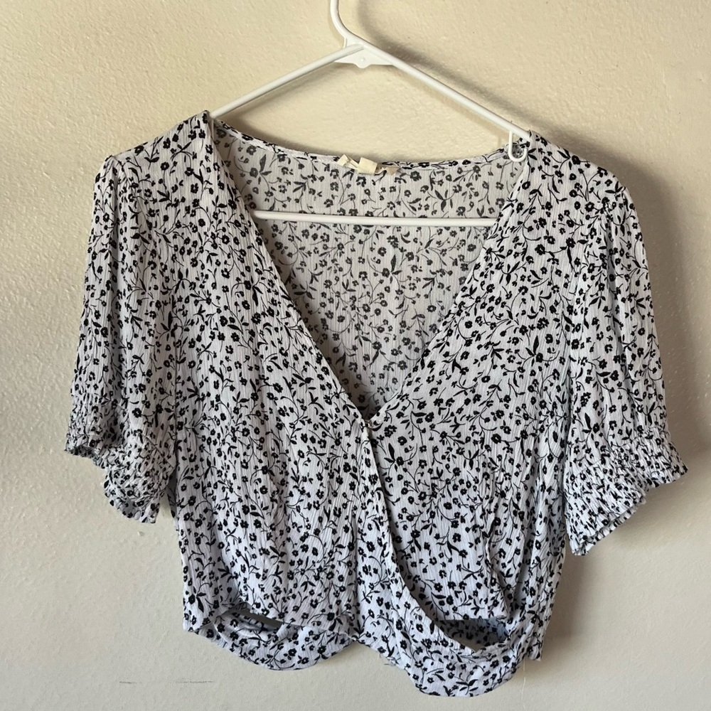 White Blouse with Black Flowers